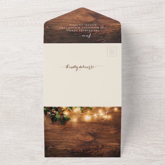 Rustic Wood Christmas Photo Seal en Stuur Kaart (Buitenkant)