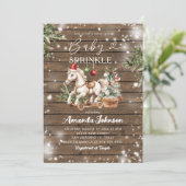 Rustic Wood Christmas Rocking Horse Baby Sprinkle Kaart (Staand voorkant)