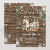 Rustic Wood Christmas Rocking Horse Baby Sprinkle Kaart (Voorkant / Achterkant)