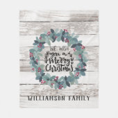Rustic Wood Christmas Wreath familienaam Fleece Deken (Voorkant)