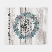 Rustic Wood Christmas Wreath familienaam Fleece Deken (Voorkant (Horizontaal))