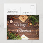 Rustic Wood Cinnamon Merry Kerstgroet Briefkaart (Voorkant / Achterkant)