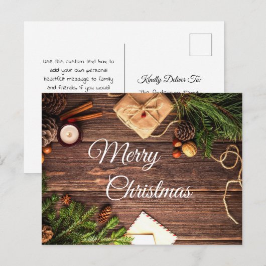 Rustic Wood Cinnamon Merry Kerstgroet Briefkaart (Voorkant / Achterkant)