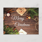 Rustic Wood Cinnamon Merry Kerstgroet Briefkaart (Voorkant)