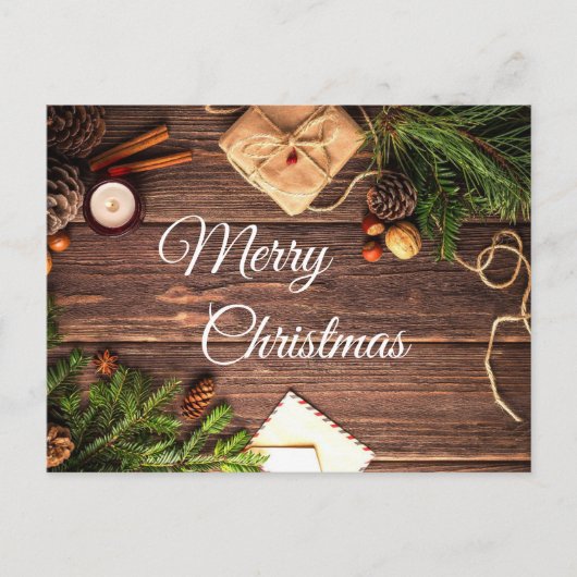 Rustic Wood Cinnamon Merry Kerstgroet Briefkaart (Voorkant)