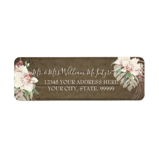 Rustic Wood Classy Floral Tropical Foliage Wedding Etiket (Voorkant)
