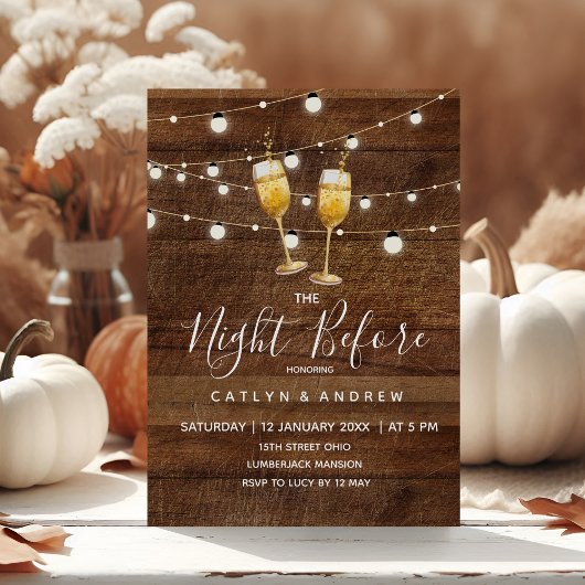 Rustic Wood Cocktail String Licht de avond ervoor Kaart