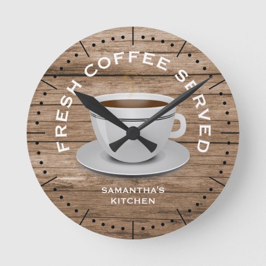 Rustic Wood Coffee Theme Farmhouse Kitchen Ronde Klok (Voorkant)