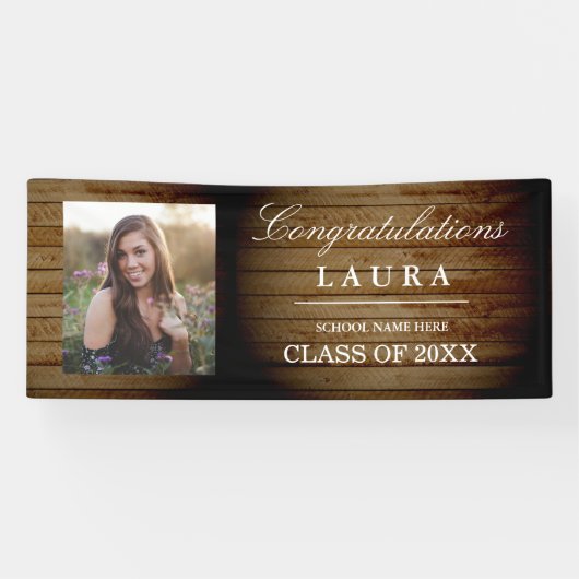 Rustic Wood Congrats Afstudeerder Afstuderen Photo Spandoek (Horizontaal)