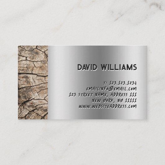 Rustic Wood Construction Silver Metallic Visitekaartje (Achterkant)