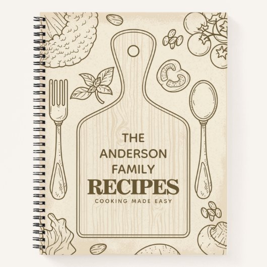 Rustic Wood Cookbook Family Recipes Personalized Notitieboek (Voorkant)