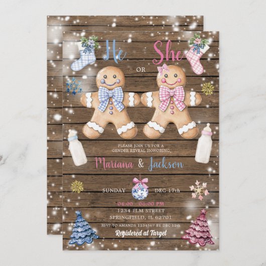 Rustic Wood Cookies Gingerbread Geslacht Onthullen Kaart (Voorkant / Achterkant)