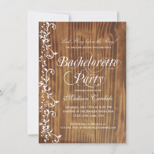 Rustic Wood Country Bachelorette Party Kaart (Voorkant)