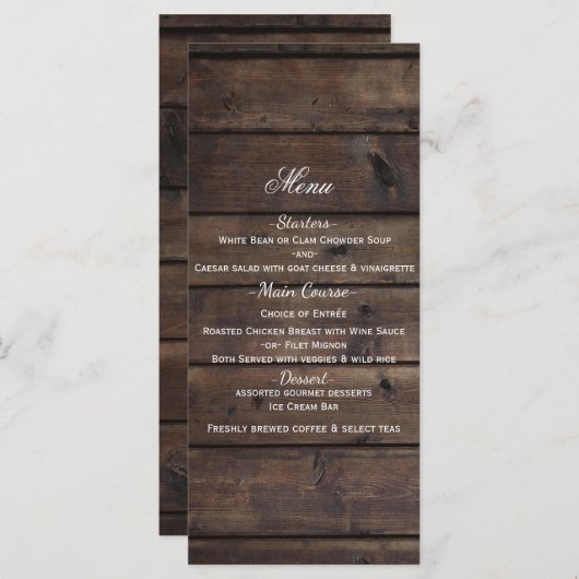 Rustic Wood Country Barn Style Wedding Menu (Voorkant / Achterkant)