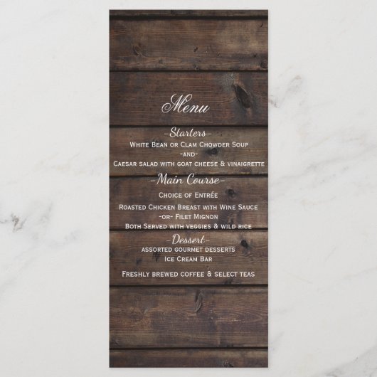 Rustic Wood Country Barn Style Wedding Menu (Voorkant)