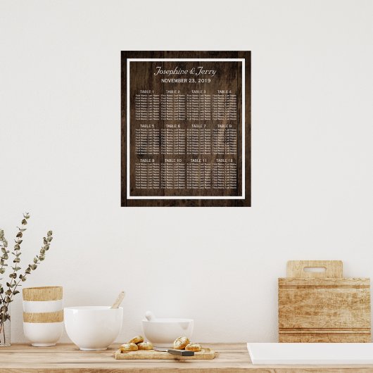 Rustic Wood Country Barn Wedding Seating Chart Poster (Keuken)