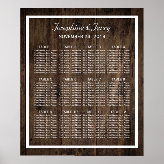 Rustic Wood Country Barn Wedding Seating Chart Poster (Voorkant)