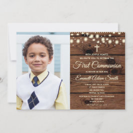 Rustic Wood Country Eerste 1e Communie Jongen Meis Kaart