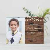 Rustic Wood Country Eerste 1e Communie Jongen Meis Kaart (Staand voorkant)