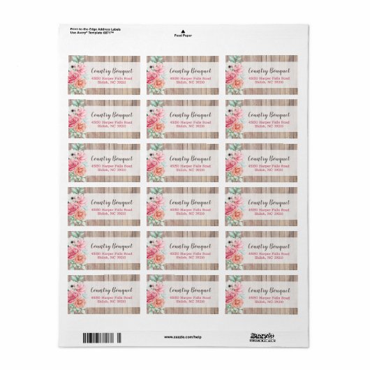 Rustic Wood Country Farmhouse Floral Roos Adres Etiket (Full Sheet)