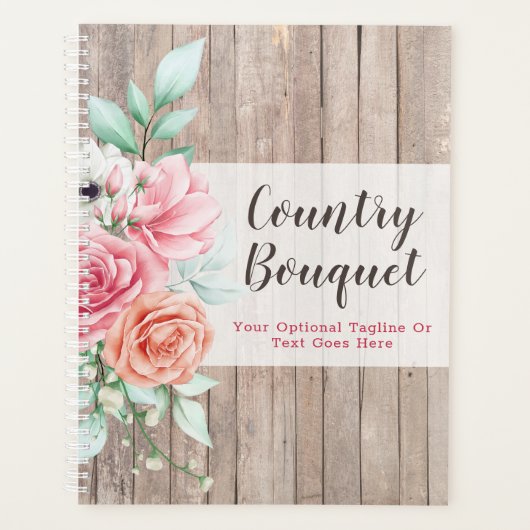 Rustic Wood Country Farmhouse Floral Roos Boutique Planner (Voorkant)