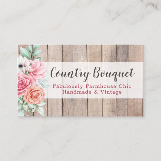 Rustic Wood Country Farmhouse Floral Roos Elegant Visitekaartje (Voorkant)
