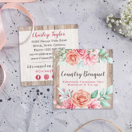 Rustic Wood Country Farmhouse Floral Social Media Vierkante Visitekaartje