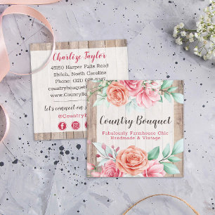 Rustic Wood Country Farmhouse Floral Social Media Vierkante Visitekaartje