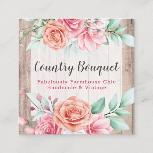 Rustic Wood Country Farmhouse Floral Social Media Vierkante Visitekaartje (Voorkant)