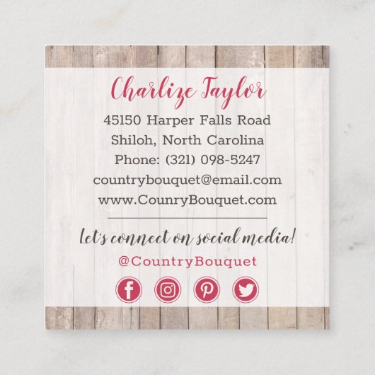 Rustic Wood Country Farmhouse Floral Social Media Vierkante Visitekaartje (Achterkant)