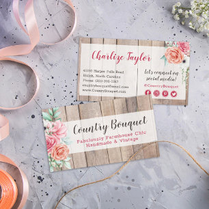 Rustic Wood Country Farmhouse Floral Social Media Visitekaartje