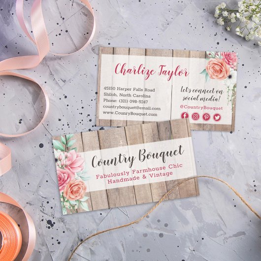 Rustic Wood Country Farmhouse Floral Social Media Visitekaartje