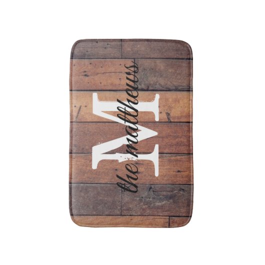 Rustic Wood Country Farmhouse Monogram Badmat (Voorkant Verticaal)