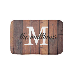 Rustic Wood Country Farmhouse Monogram Badmat