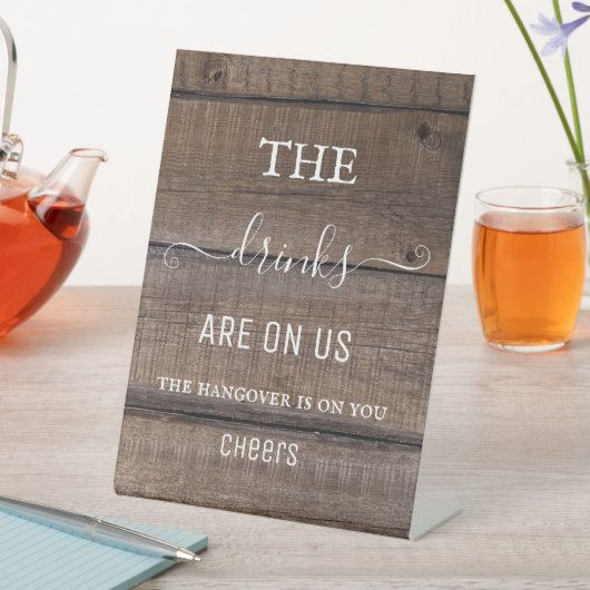 Rustic Wood Country Hangover Drinken Open Bar Sign Reclamebord Met Voetstuk (Insitu)