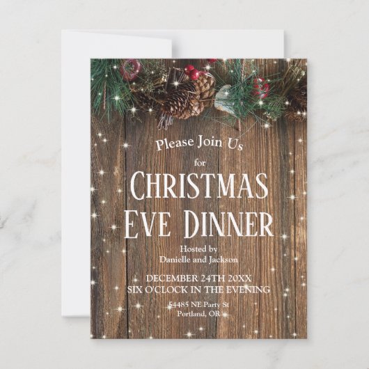 Rustic Wood Country Kerstavond diner Kaart (Voorkant)