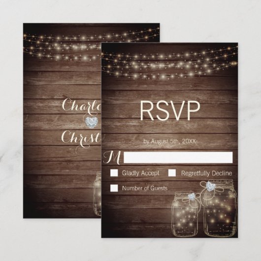 Rustic Wood Country Mason Jar Lights Wedding (Voorkant / Achterkant)