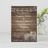 Rustic Wood Country Mason Jar Lights Wedding Kaart (Staand voorkant)