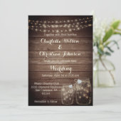 Rustic Wood Country Mason Jar Lights Wedding Kaart (Staand voorkant)