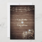 Rustic Wood Country Mason Jar Lights Wedding Kaart (Achterkant)