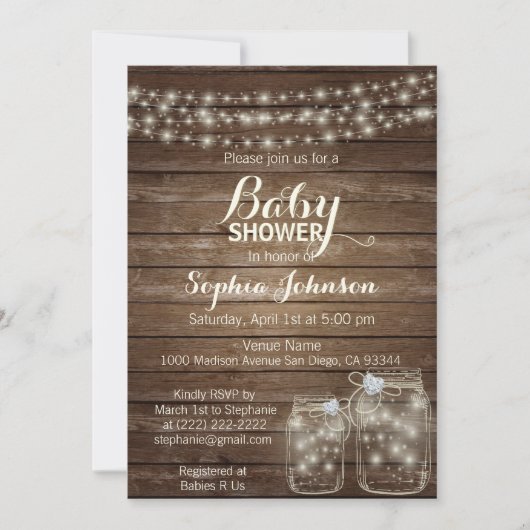RUSTIC Wood Country Mason Jars Baby shower Kaart (Voorkant)