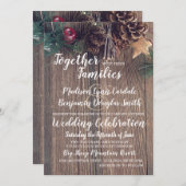 Rustic Wood Country Pine Cone Wedding Invitations Kaart (Voorkant / Achterkant)