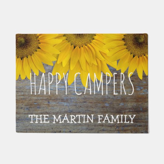 Rustic Wood Country Sunflower Happy Campers Name Deurmat (Voorkant)