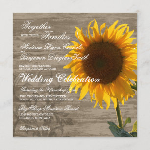 Rustic Wood Country Sunflower Wedding Invitting Kaart