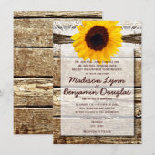 Rustic Wood Country Sunflower Wedding Invitting Kaart (Voorkant / Achterkant)