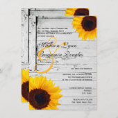 Rustic Wood Country Sunflower Wedding Invitting Kaart (Voorkant / Achterkant)