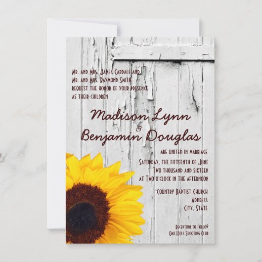 Rustic Wood Country Sunflower Wedding Invitting Kaart (Voorkant)