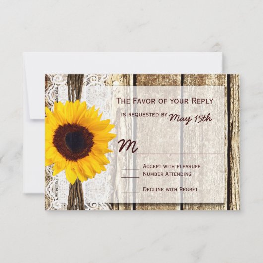 Rustic Wood Country Sunflower Wedding RSVP-kaarten RSVP Kaartje (Voorkant)