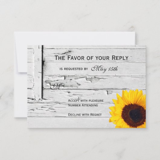 Rustic Wood Country Sunflower Wedding RSVP-kaarten RSVP Kaartje (Voorkant)