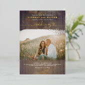 Rustic Wood Country Wedding Foto Folie Uitnodiging (Staand Voorkant)